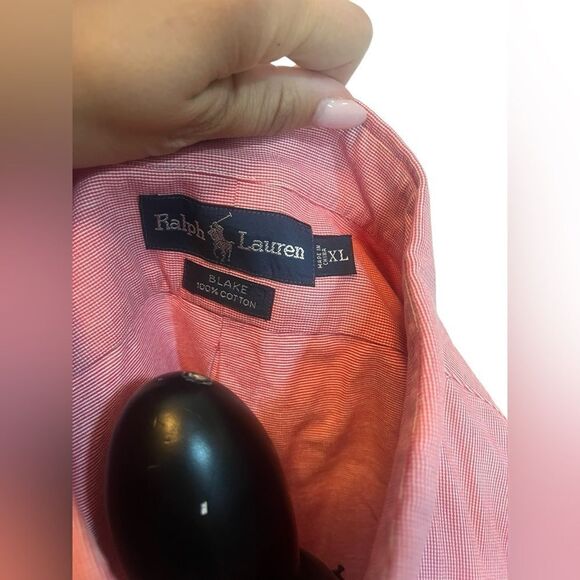 RALPH LAUREN PINK/RED BUTTON DOWN LIKE NEW CONDITION COTTON OXFORD DRESS SHIRT - Picture 9 of 10